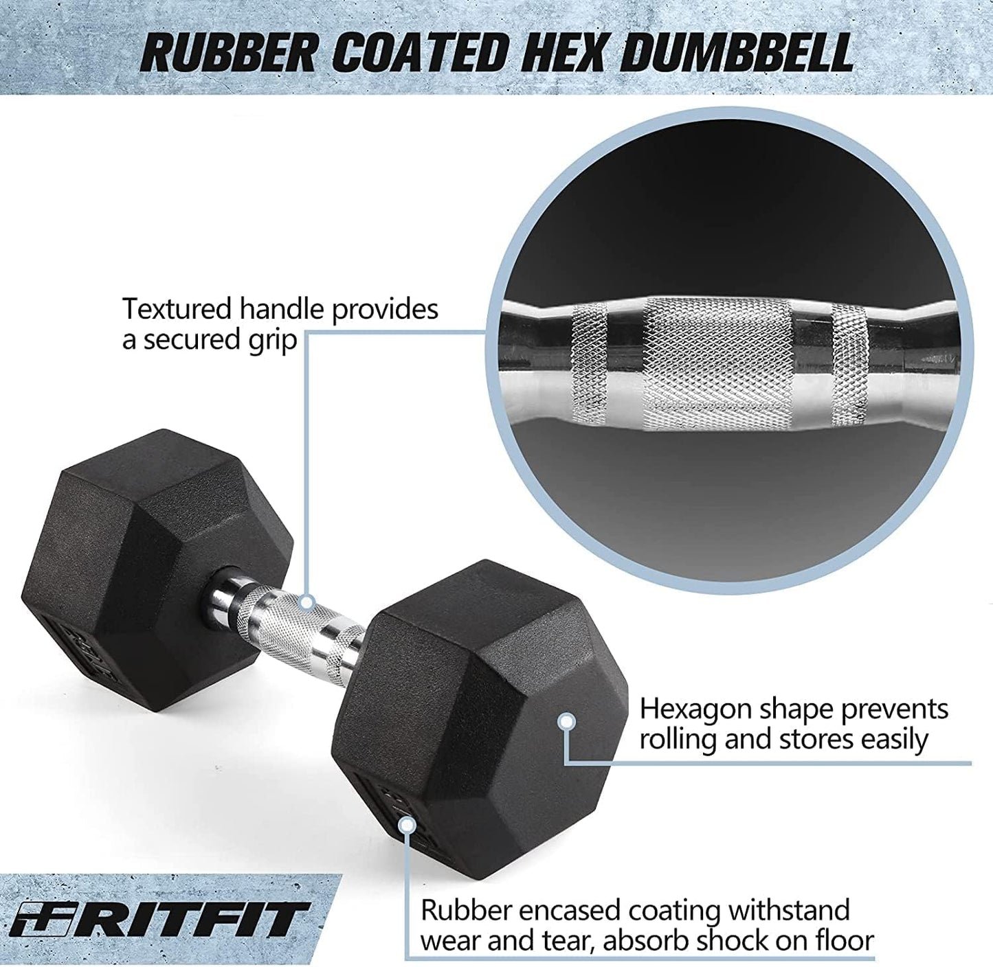 5-300LBS Rubber Encased Hex Dumbbell Sets with Optional Rack
