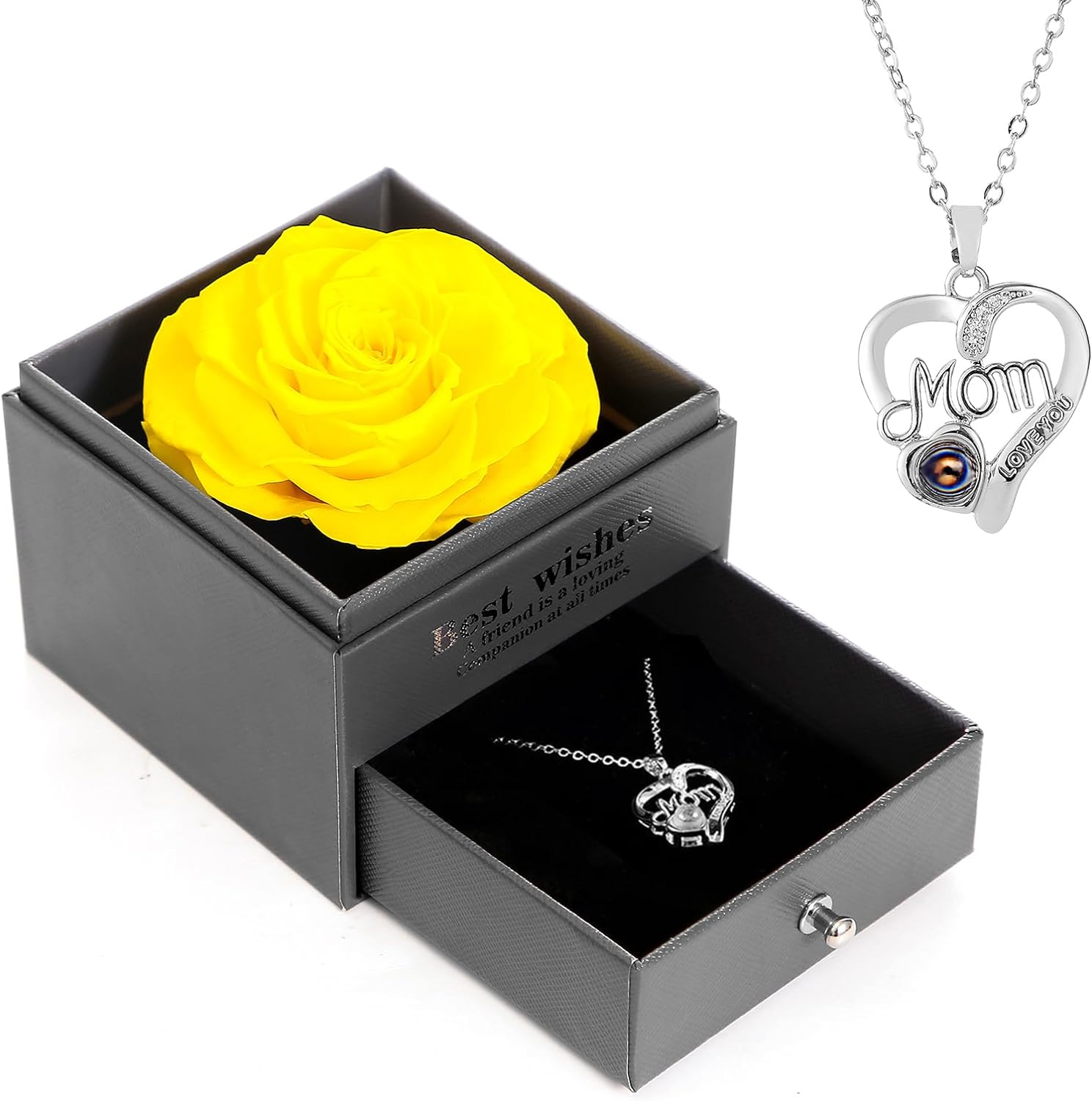 Mothers Day Single Preserved Rose with Necklace