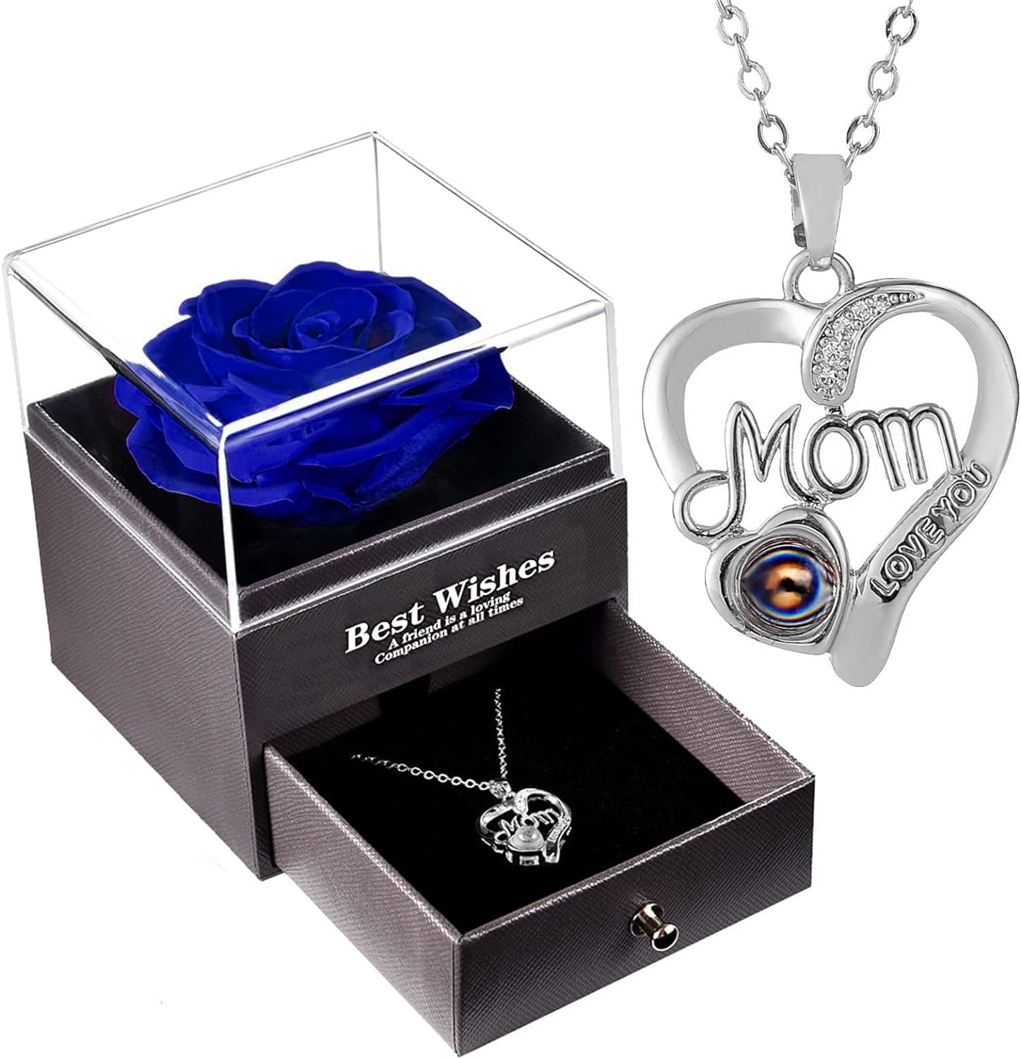 Mothers Day Single Preserved Rose with Necklace