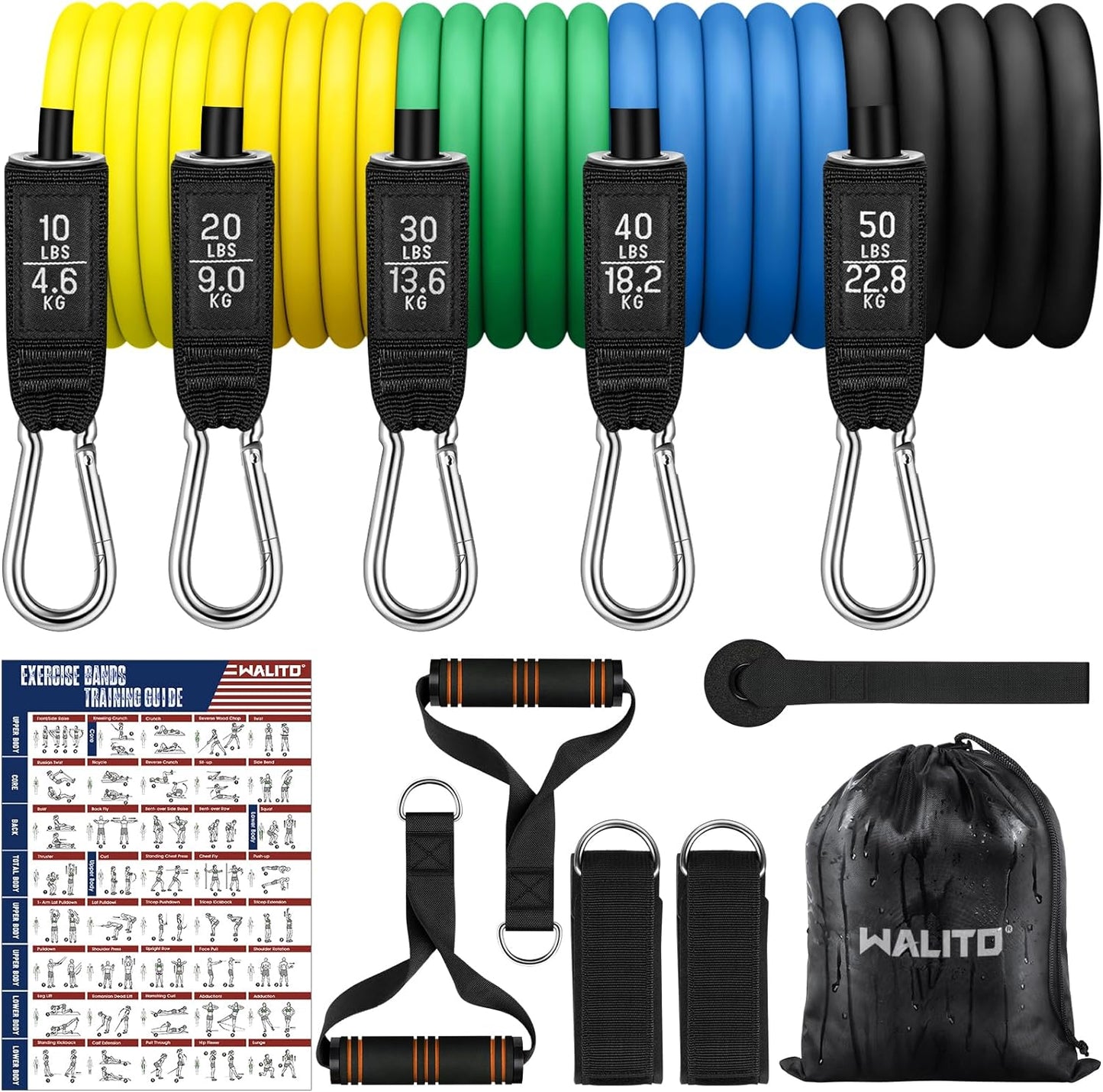 Resistance Bands Set - Exercise Bands with Handles, Door Anchor, Legs Ankle Straps
