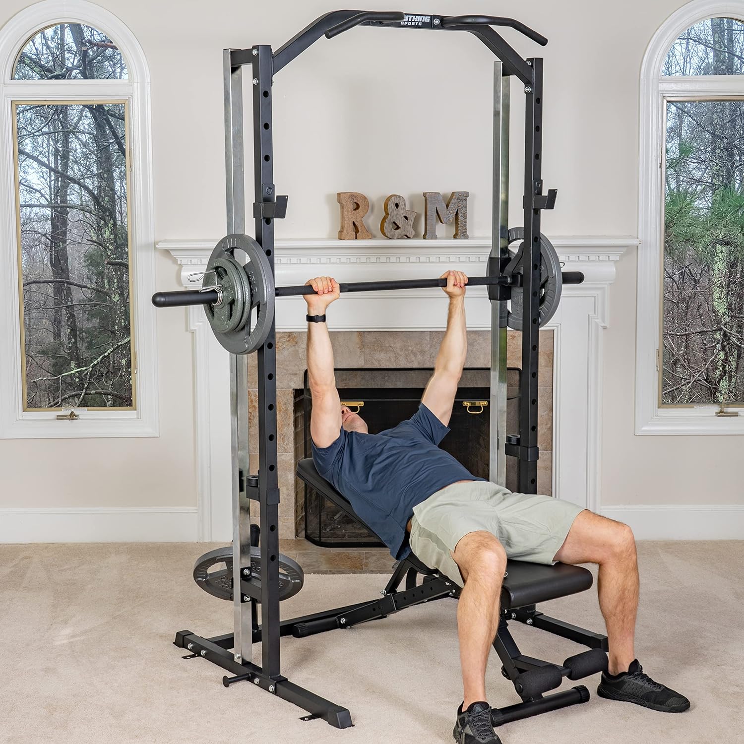 Compact Smith Machine with Adjustable Bench