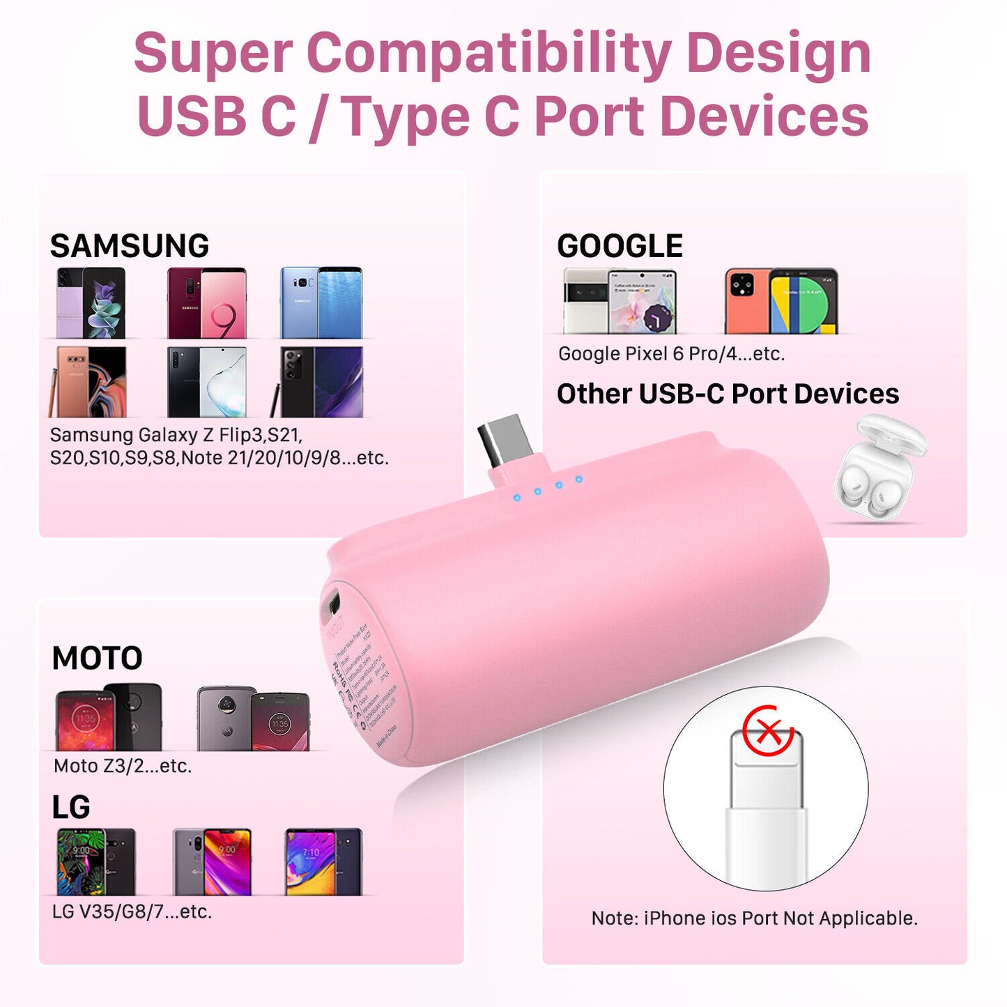 Portable Charger/Mini Power Bank for Iphone or Type C Phones Instant Charging