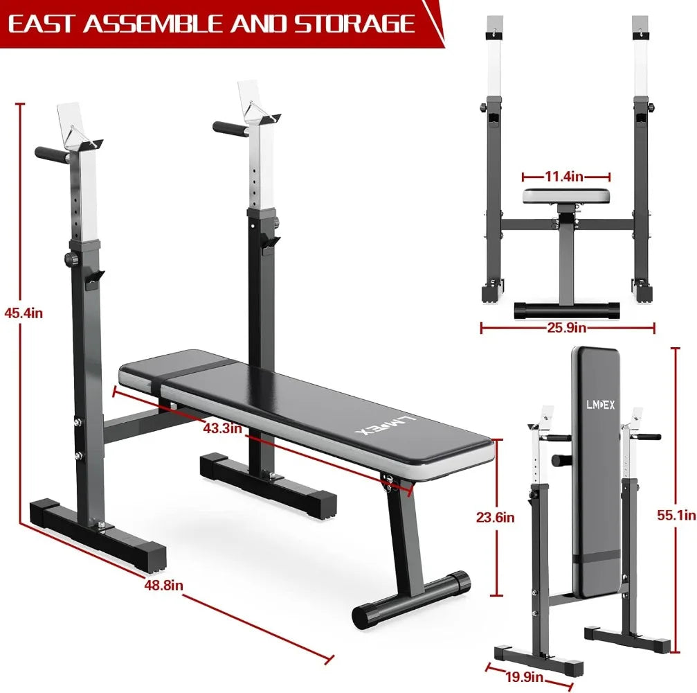 Adjustable Weight Bench Press with Squat Rack Folding Multi-Function Dip Station for Full Body Workout Home Gym Strength